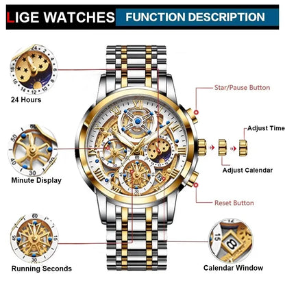 LIGE Fancy Stainless Steel Mens Watch