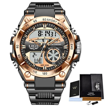 LIGE Men's Luxury Dual Display Sport Watch