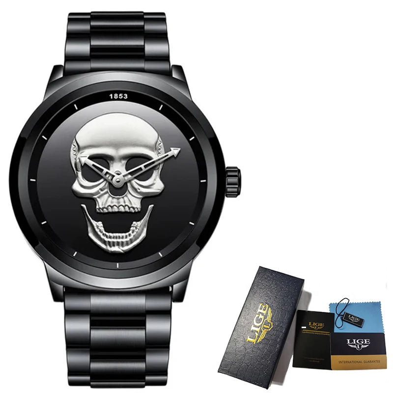 LIGE Skull Mens Watch