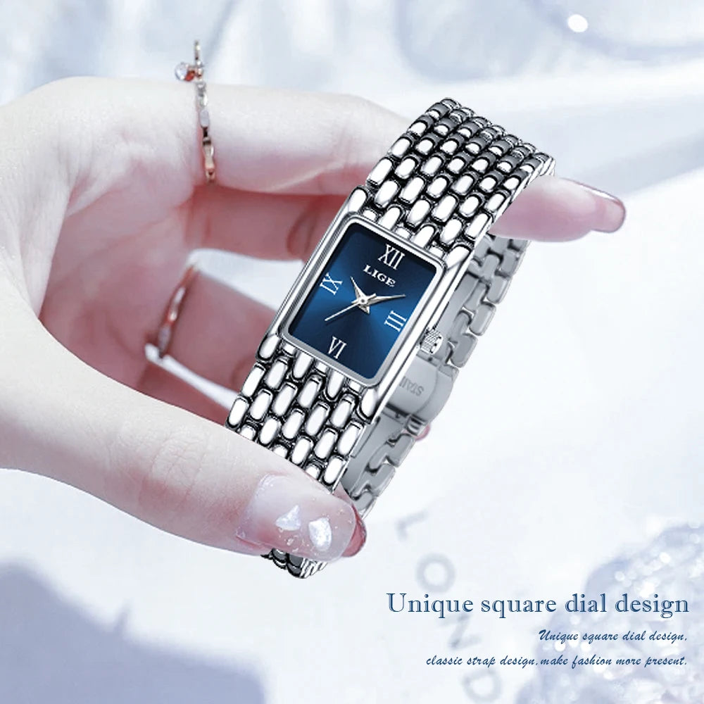 LIGE Quality Plated Women Square Watch