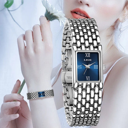 LIGE Quality Plated Women Square Watch