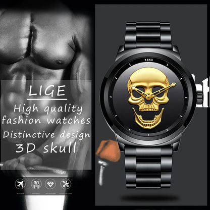 LIGE Skull Mens Watch