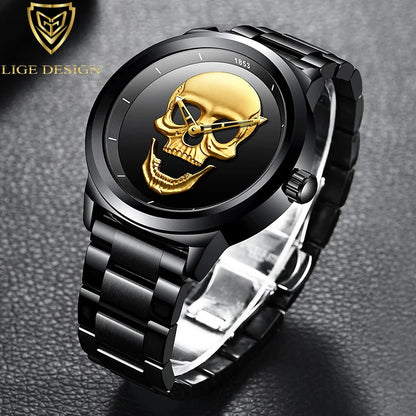 LIGE Skull Mens Watch