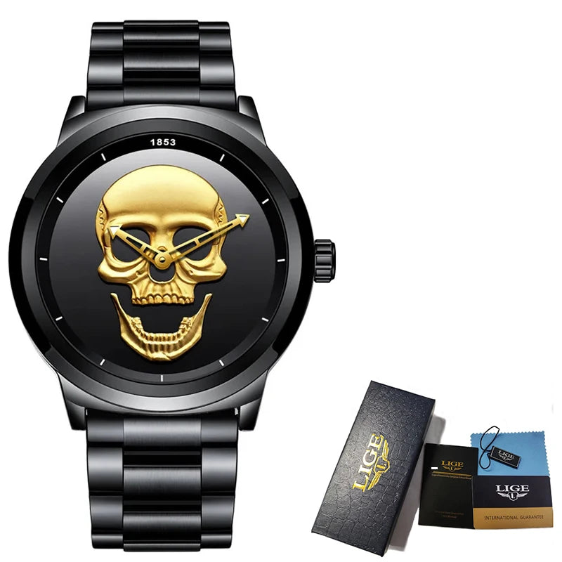 LIGE Skull Mens Watch