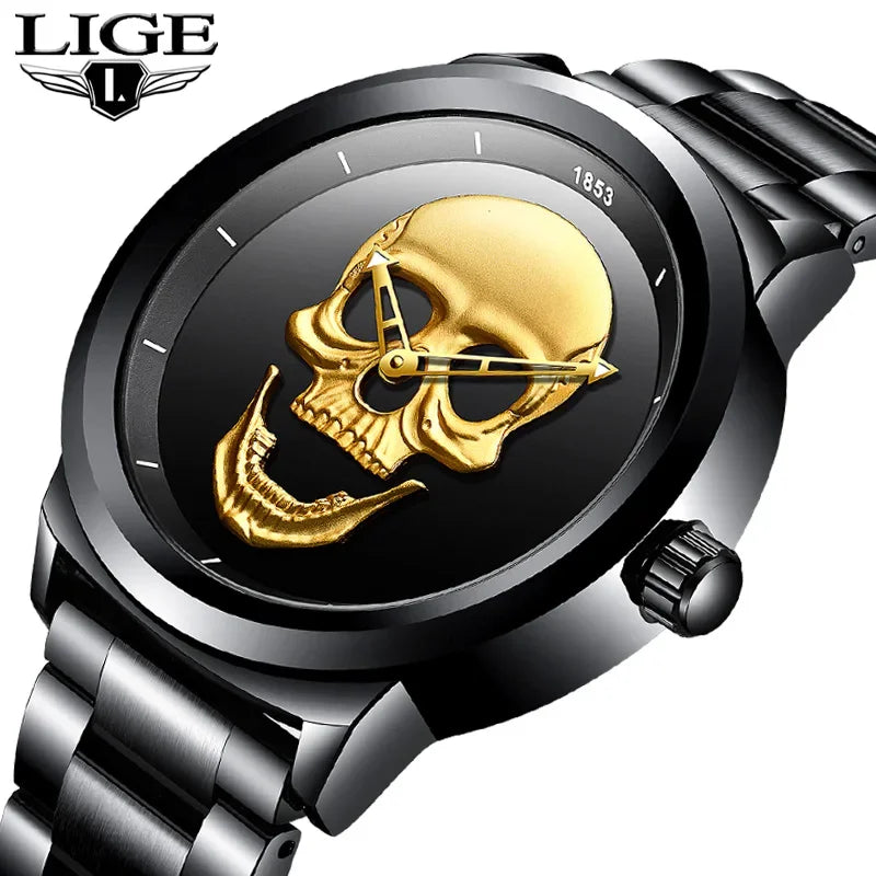 LIGE Skull Mens Watch