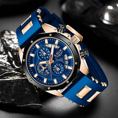 LIGE Luxury Silicone Strap Sport Mens Watch