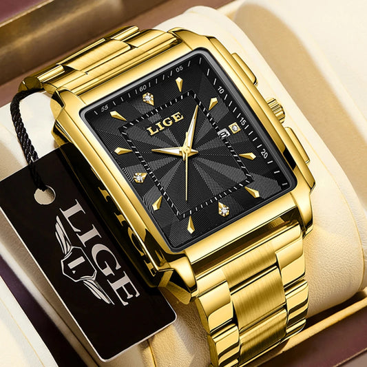 LIGE Men's Luxury Square Sport Quartz Watch