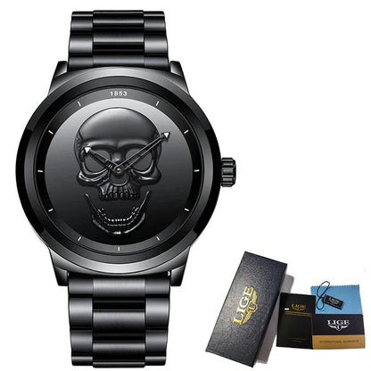 LIGE Skull Mens Watch